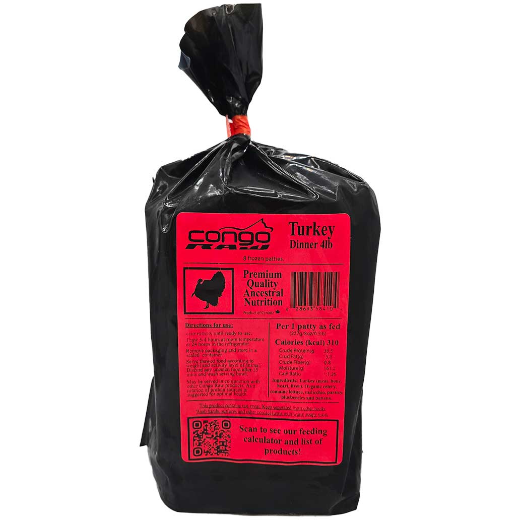 Congo Raw Dog Food - Turkey Dinner 4lb (8oz Patties)