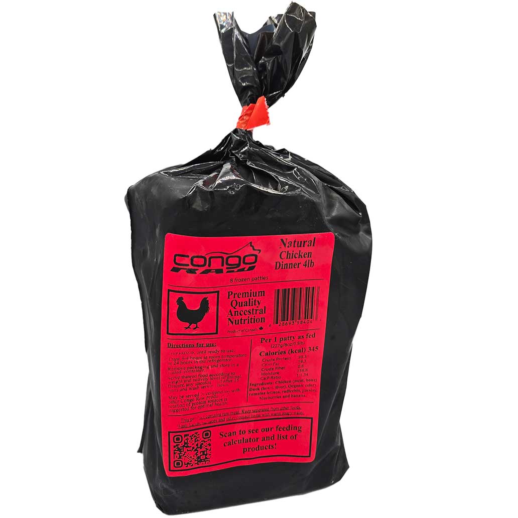 Congo Raw Dog Food - Natural Chicken 4lb (8oz Patties)