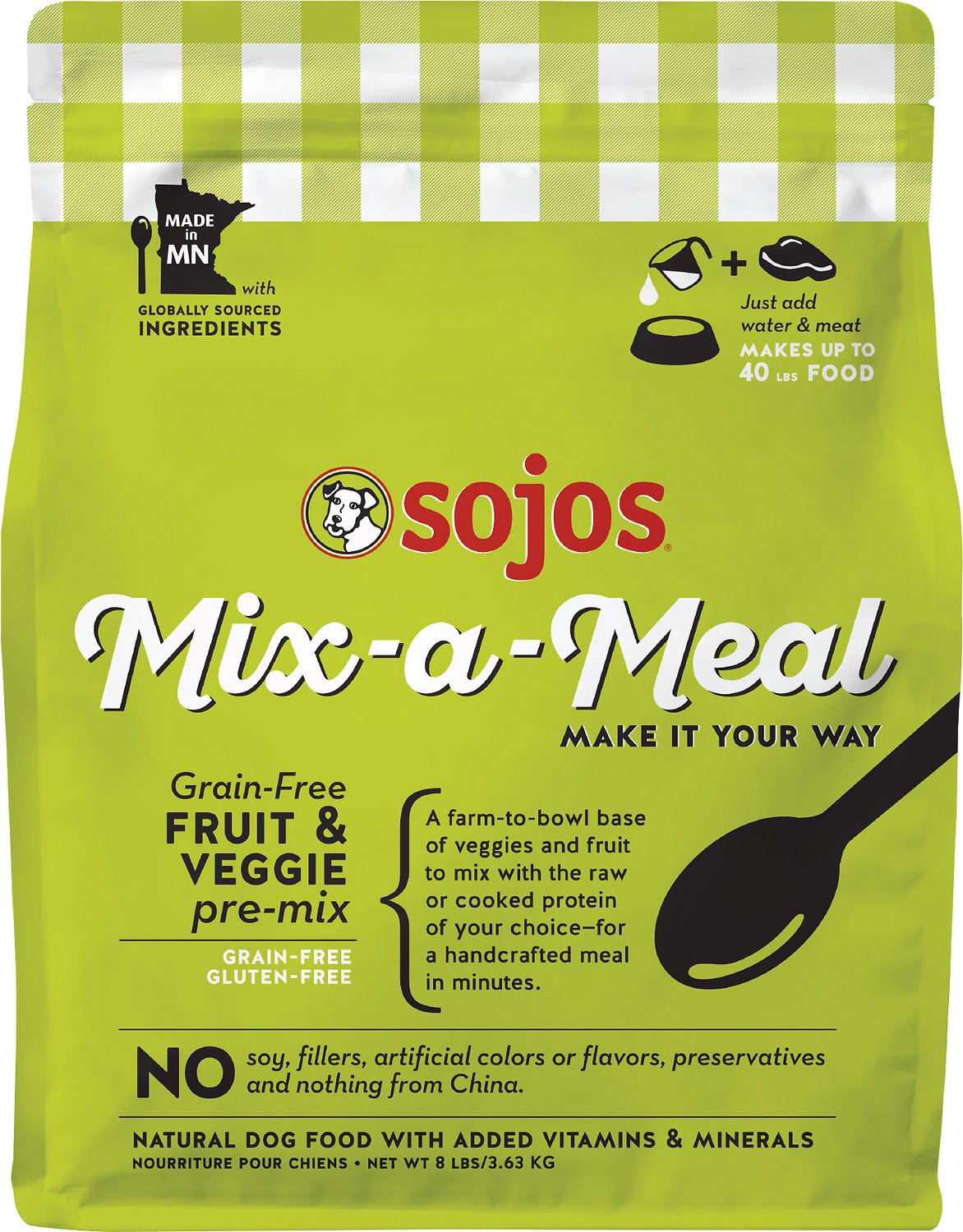 Sojos Mix-a-Meal Fruit & Veggie Pre-Mix GF Dog Food - Add Meat & Water