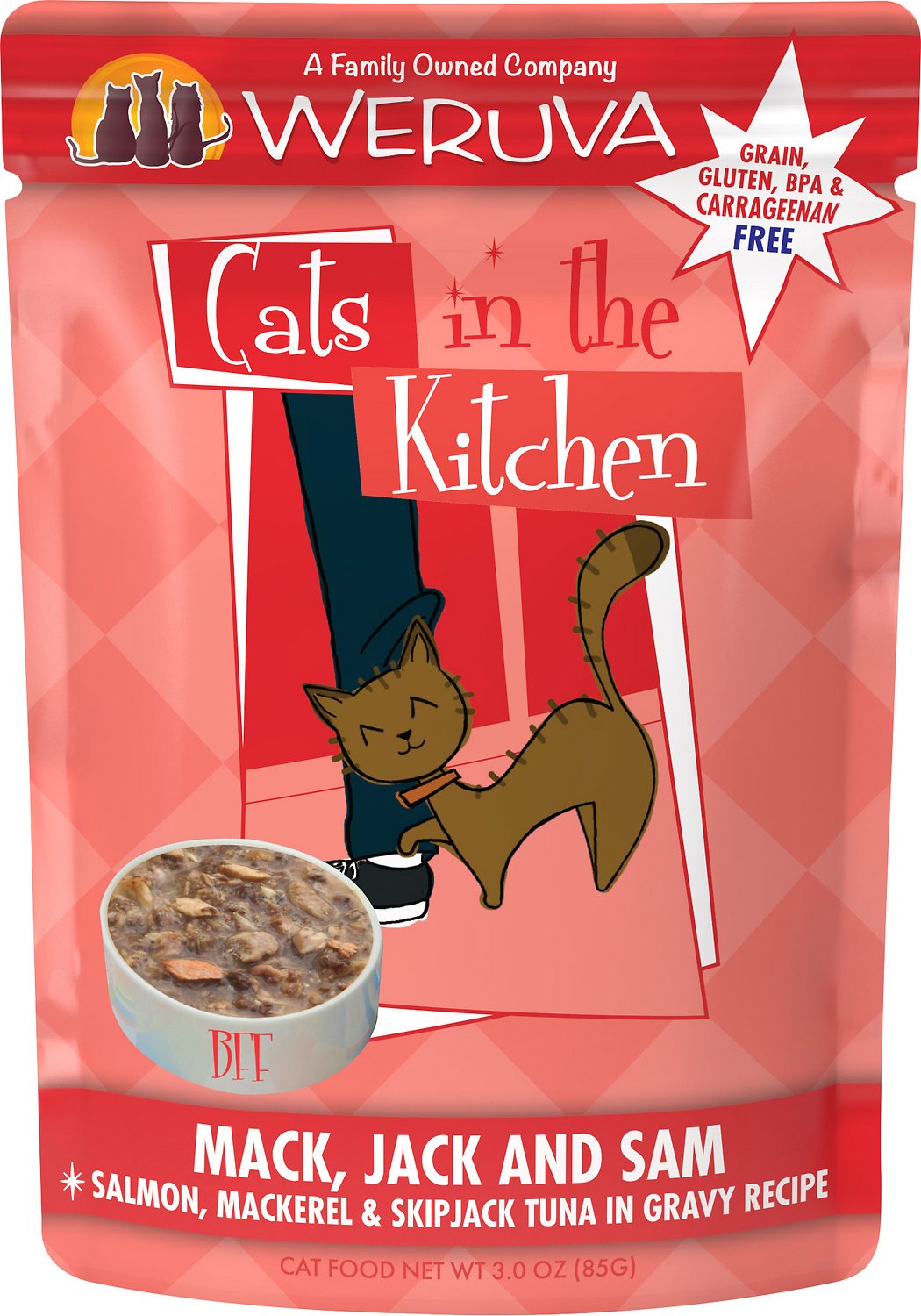 Weruva Cats in the Kitchen Mack Jack and Sam GF Cat Food Pouch (3oz/85g)
