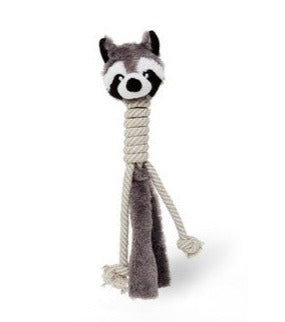 Bud'z Long Neck Raccoon Plush & Cotton Rope Dog Toy (15")