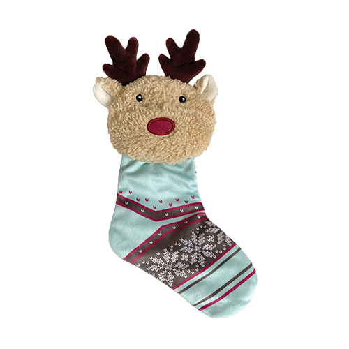 FouFouBrands Holiday Cuddle Crinkle Stockings Reindeer Dog Toy