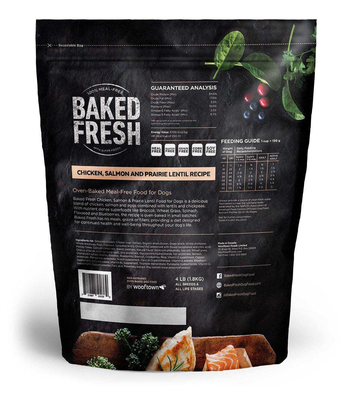 *DISCONTINUED Baked Fresh Chicken, Salmon and Prairie Lentil Dog Food