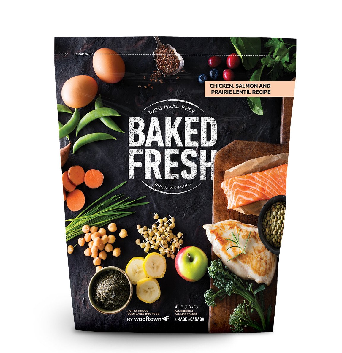 *DISCONTINUED Baked Fresh Chicken, Salmon and Prairie Lentil Dog Food