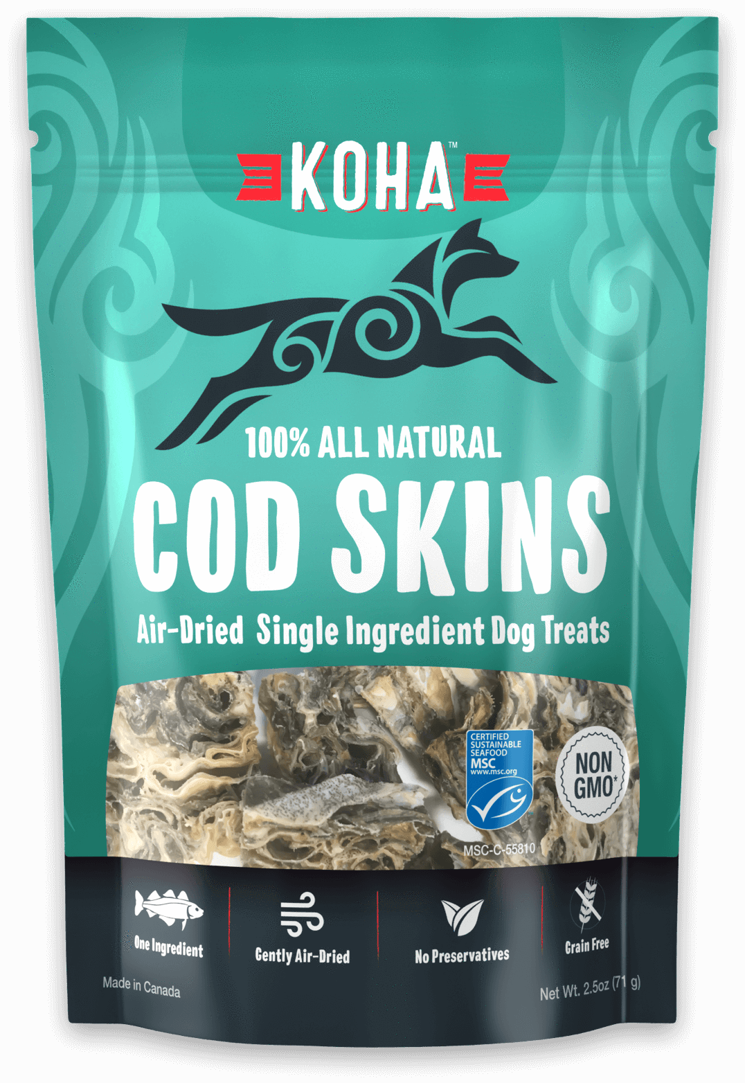 Koha Air Dried Cod Skins Dog Treats 2.5oz 71g Wooftown