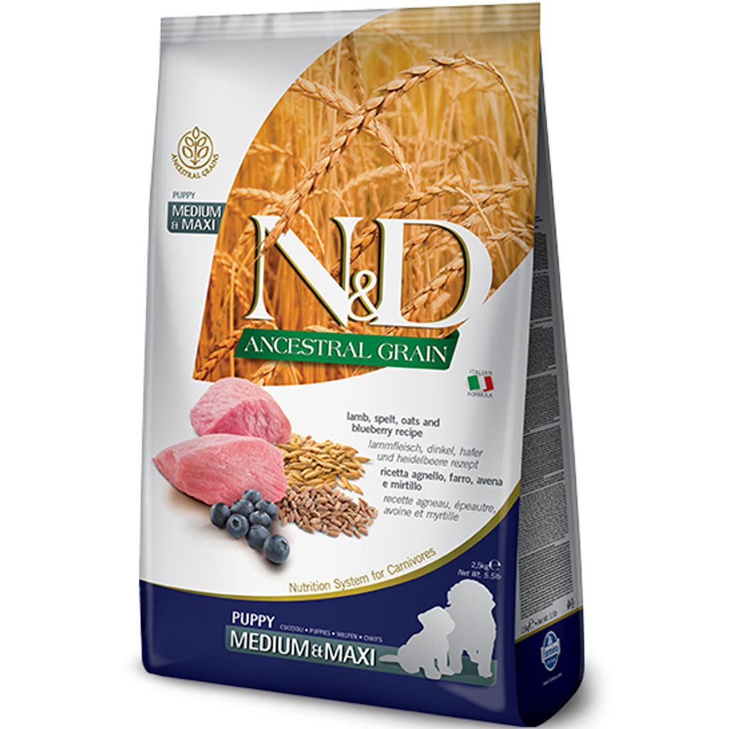 Farmina N&D Ancestral Grain - Lamb & Blueberry Med/Maxi PUPPY Dog Food