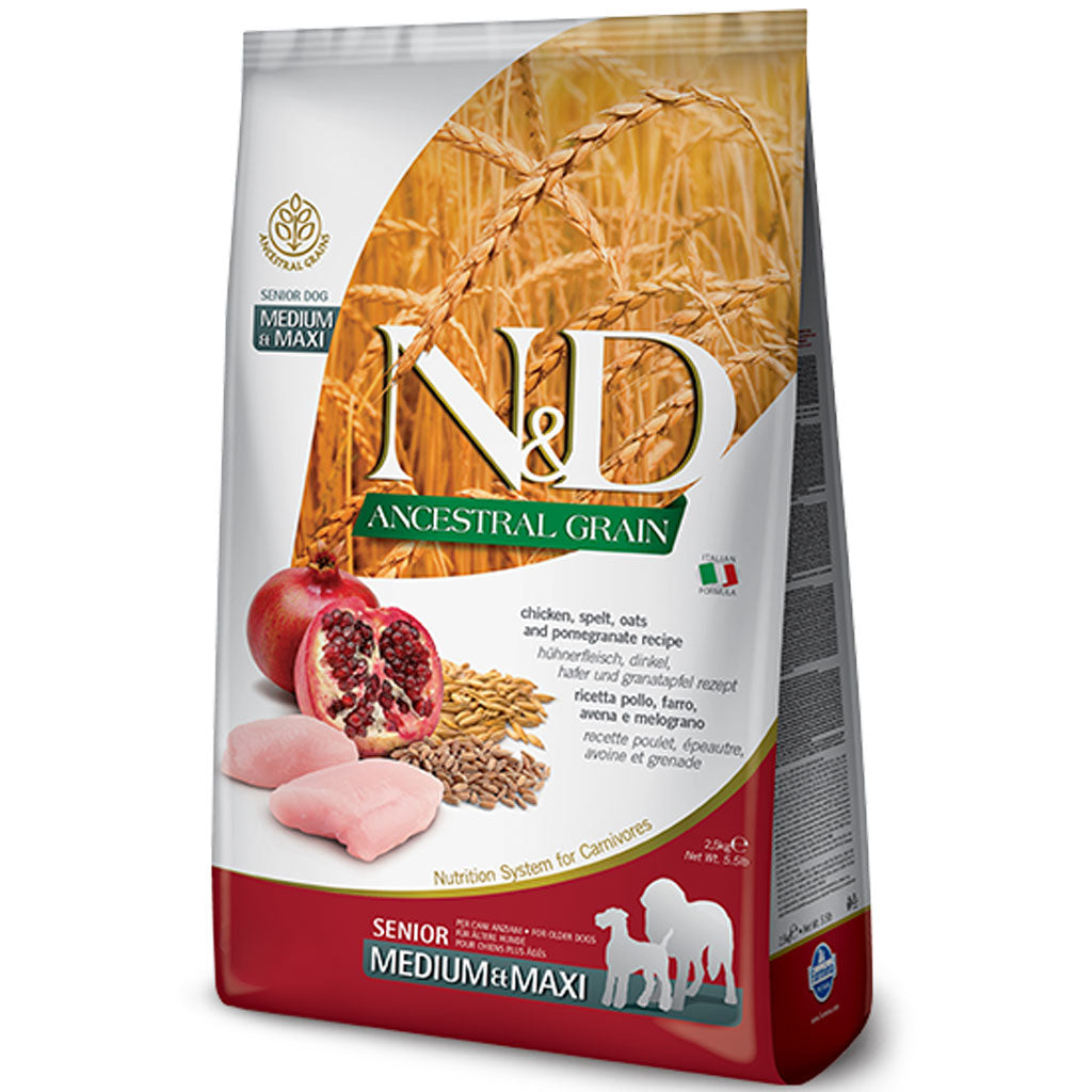 Farmina N&D Ancestral Grain - Chicken & Pomegranate Medi/Maxi SENIOR Dog Food