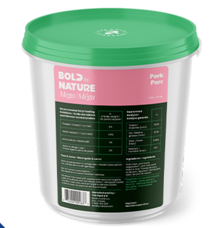 Bold by Nature - Mega TUB Frozen Pork Dog Food (1.81kg/4lb)