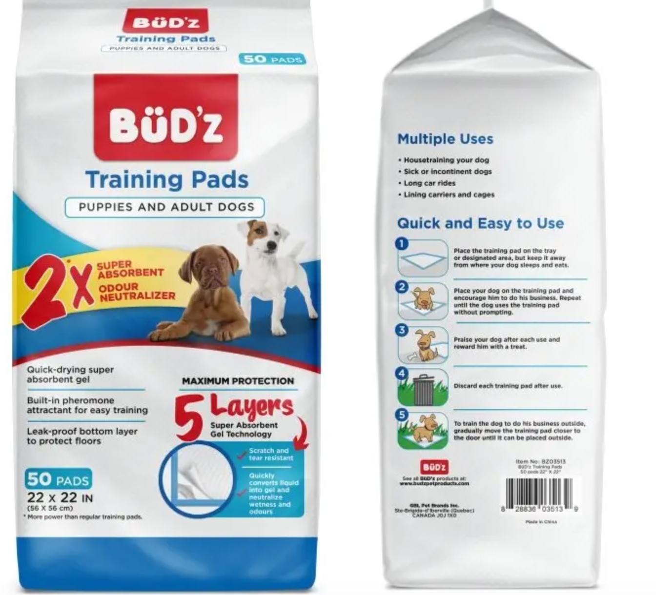 Bud'z Disposable Puppy Training Pads - 22"x22" (50pk)