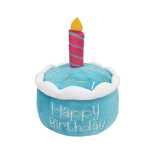 FouFouBrands Plush Round Birthday Cake Dog Toy (Blue)