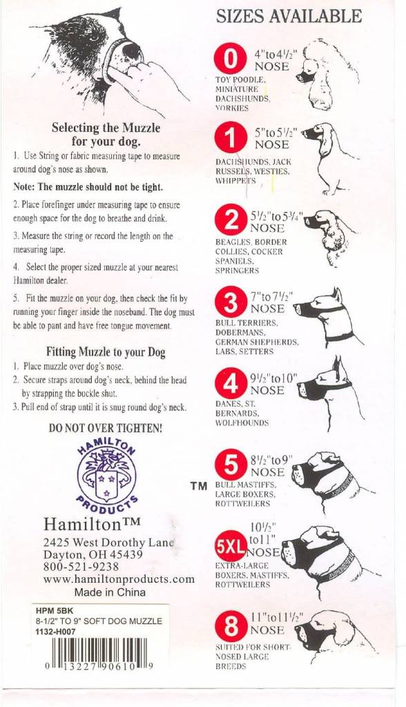 Hamilton soft dog muzzle 5 5.5 in Black