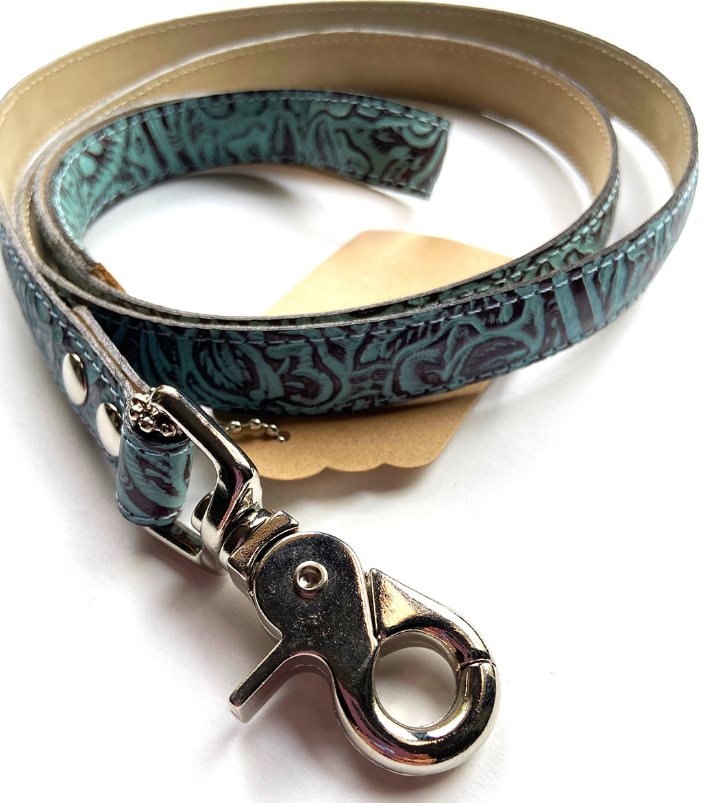 Wooftown French Leather Leash - Brown / Blue (1")