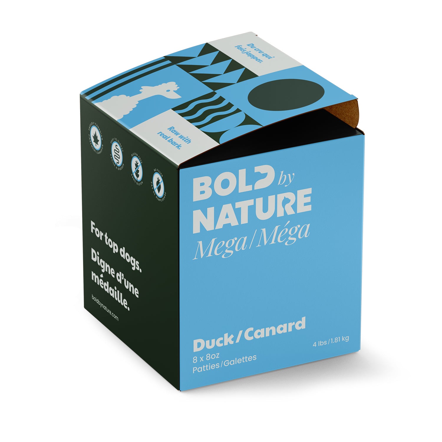 Bold by Nature - Mega Frozen Raw Duck Patties Dog Food (1.81kg/4lb) - Small Blue Box