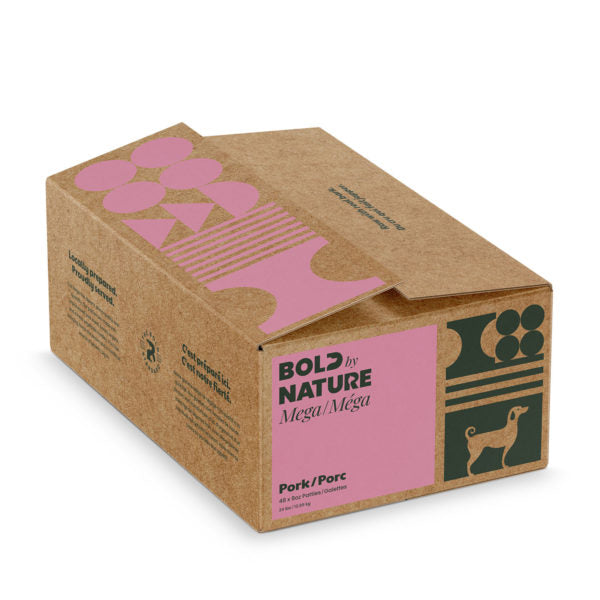 Bold by Nature - Mega Frozen Raw Pork Patties Dog Food (10.89kg/24lb) - Large Pink Box