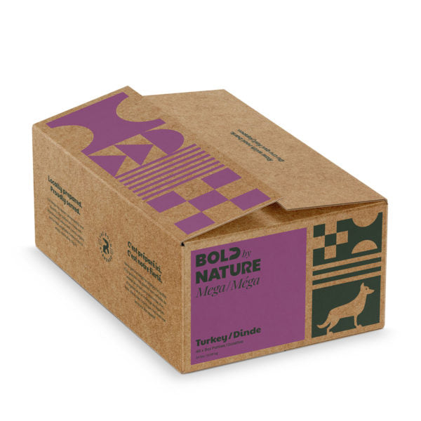 Bold by Nature - Mega Frozen Raw Turkey Patties Dog Food (10.89kg/24lb) - Large Purple Box