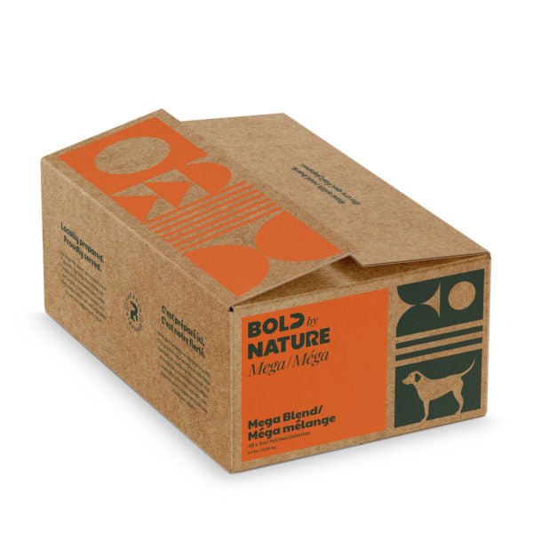 Bold by Nature - Mega Frozen Raw Mega Blend Patties Dog Food (10.89kg/24lb) - Large Bright Orange Box