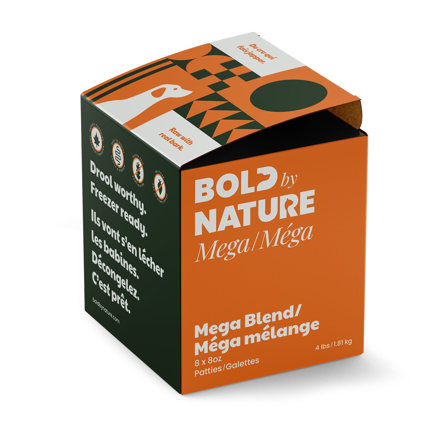 Bold by Nature - Mega Frozen Raw Mega Blend Patties Dog Food (1.81kg/4lb) - Small Bright Orange Box