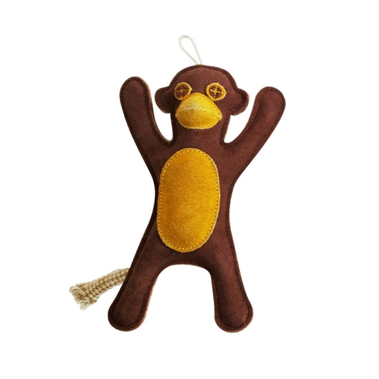 JM Jojo Modern Pets - Eco-Friendly Natural Leather Monkey Dog Toy (10")