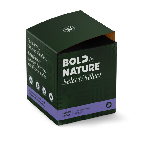 Bold by Nature Select - Frozen Raw Rabbit Dog Food (1.81kg/4lb) - Mauve Stripe Box