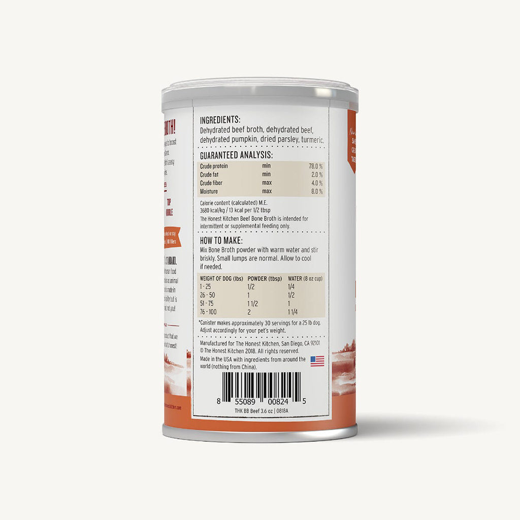 The Honest Kitchen Daily Boosters Instant Beef Bone Broth with Turmeric (3.6oz/102g)