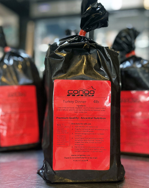 Congo Raw Dog Food Turkey Dinner 4lb (8oz Patties) Wooftown.ca